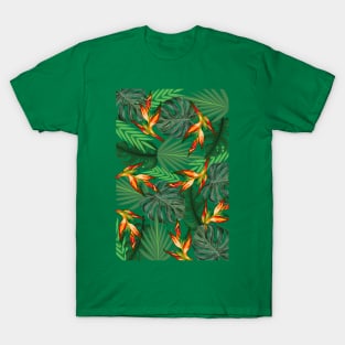 Vibrant Tropical Leaves Green Pattern T-Shirt